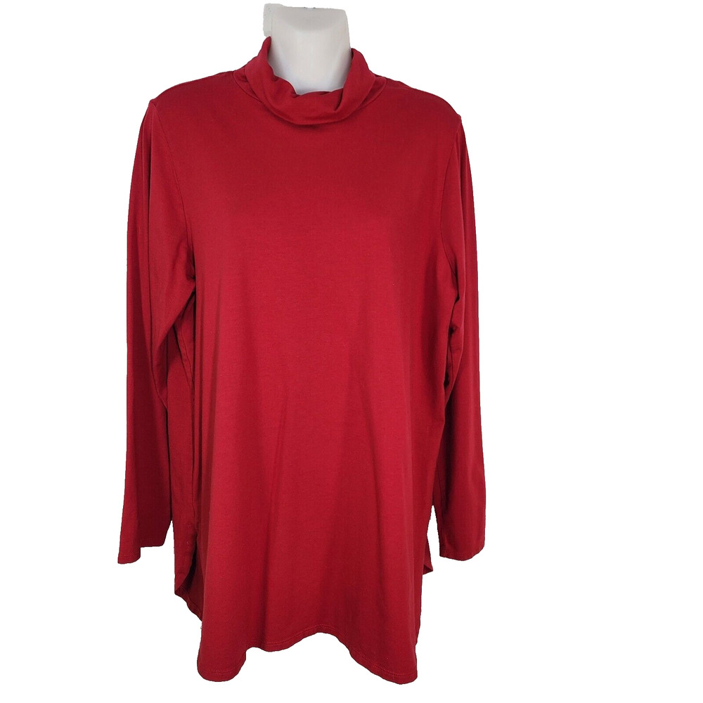 J Jill Turtleneck Tunic Top Womens Large Petite Red Luxe Supima Shirttail Knit